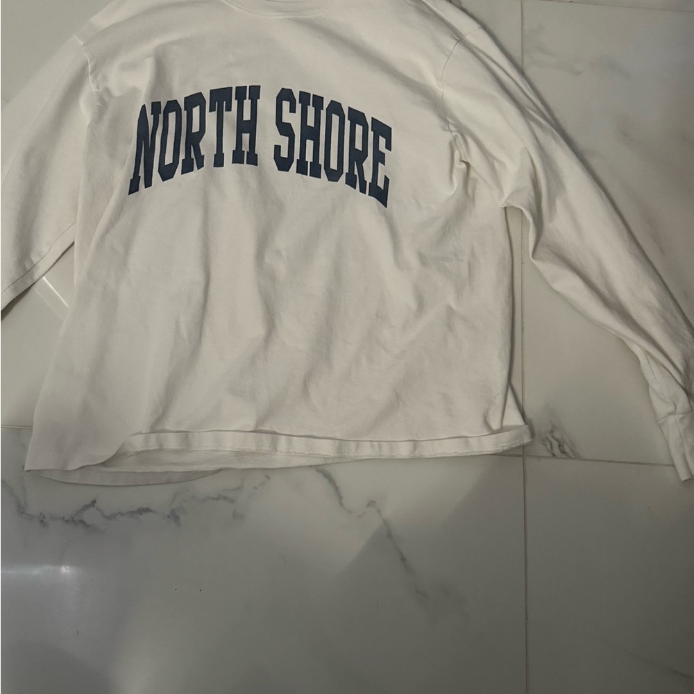 White Long Sleeve Shirt with North Shore Print